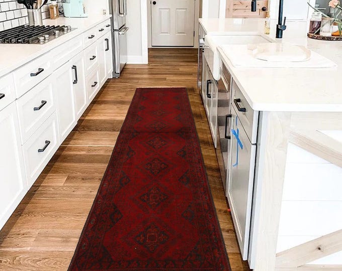 Hand-knotted Red Khal Mohammadi Runner, 2.62 X 9.84 ft