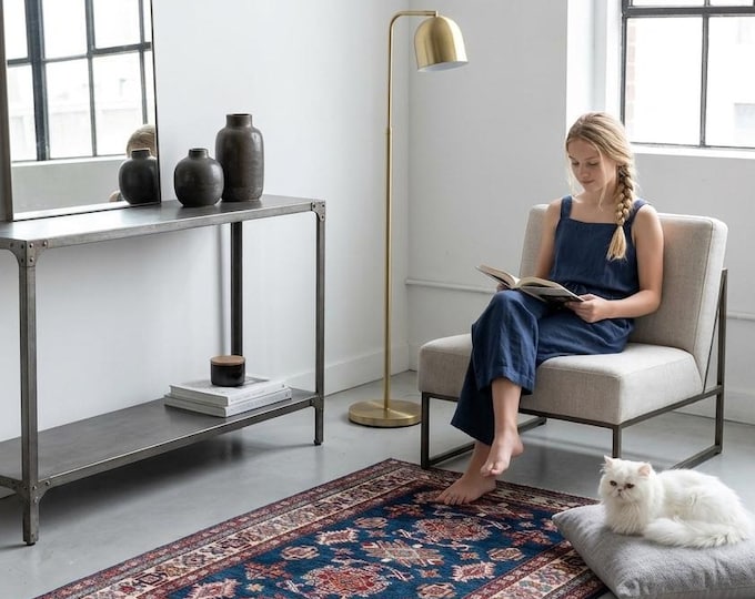 3 X 5 ft Blue and Beige Geomatrical Handmade, Super Kazak Cotton and Wool