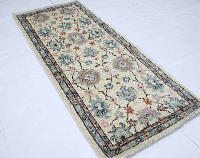 6 ft Beige Oushak Runner Rug – Hand-Knotted Turkish Wool
