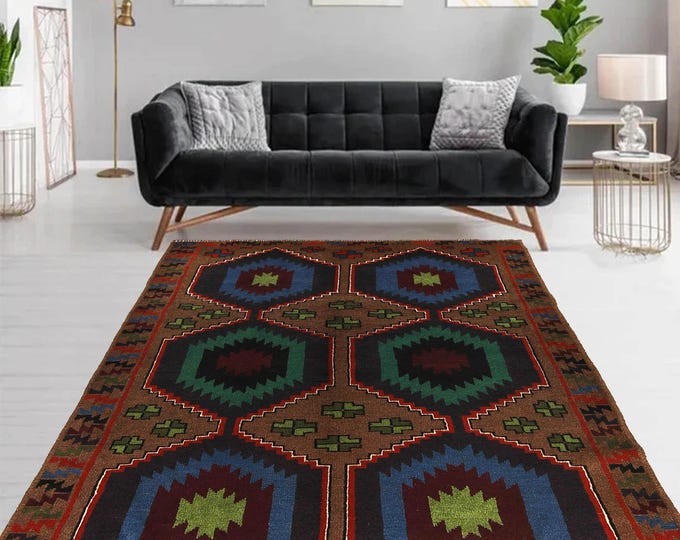Hand-knotted Brown Baluchi , 3.93 x 6.56 ft