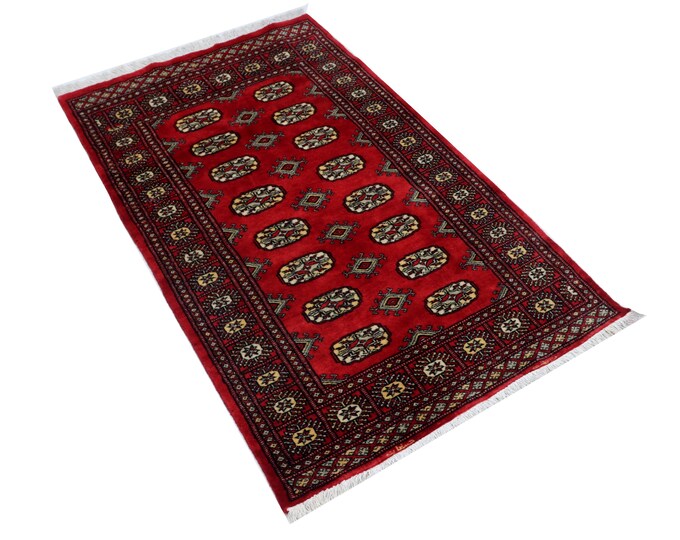 3.0 X 4.9 ft Red Geomatrical Handmade Runner, Mori Bokhara Cotton and Wool