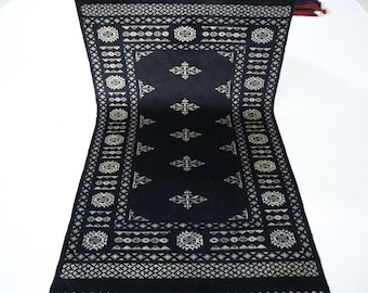 Hand Knotted Wool Mori Bokhara Rug, 3x5 Ft, Black Geometric Rug