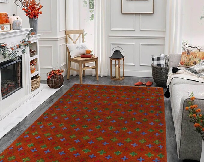 Hand-knotted Orange Baluchi, 3.93 x 6.56 ft