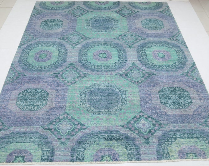8x10 Lilac Mamluk Rug – Hand-Knotted Turkish Wool, Geometric Design