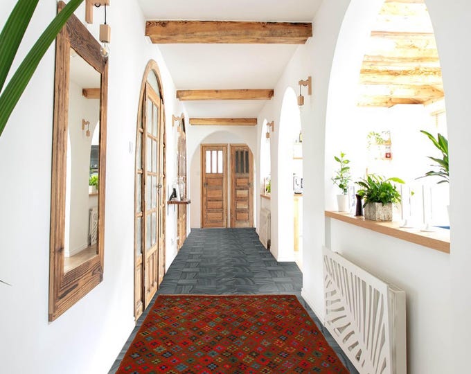 Hand-knotted Baluchi Brown and Rainbow, 3.93 x 6.56 ft