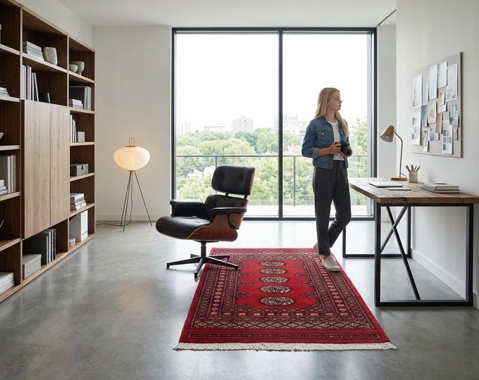 2.7X 3.11 ft Red Geomatrical Handmade Runner, Mori Bokhara Cotton and Wool