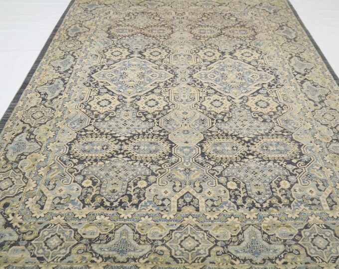 Handmade Wool Mamluk Rug (5.6 x 7.6 ft) – Gray & Black Oriental Design