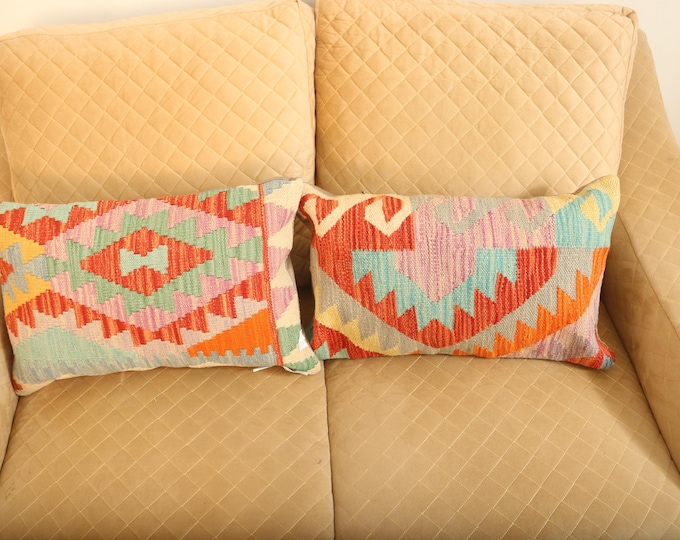 Handmade Cushion Kilim Cover,Geometrical Multi Kilim Pillow, Home Decor, 1 X 2 ft