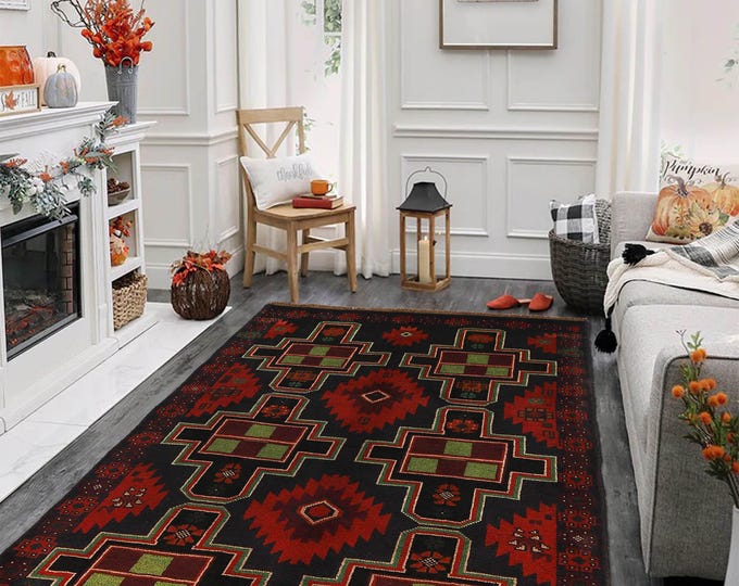 Hand-knotted Baluchi Blue and Orange, 3.93 x 6.56 ft