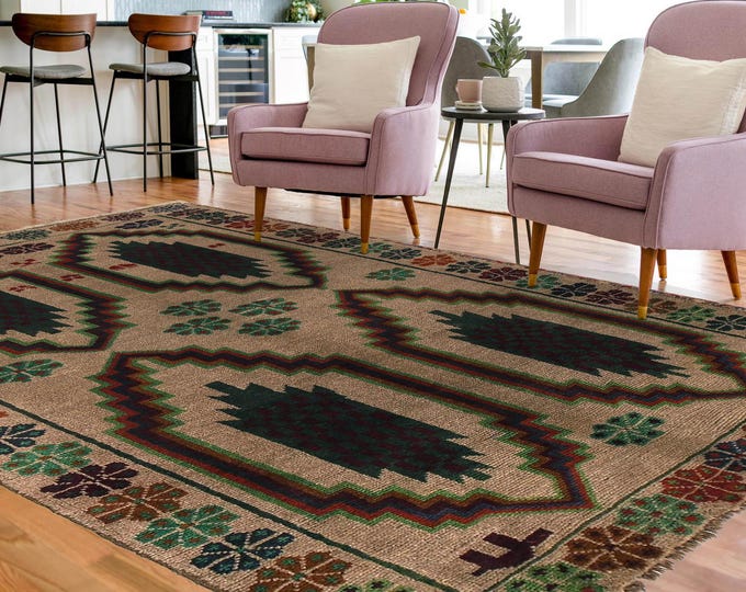 Hand-knotted Baluchi in Beige and Black 3.93 x 6.56 ft