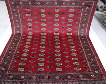 8x10 Red Wool Rug – Hand-Knotted Mori Bokhara Turkmen Rug