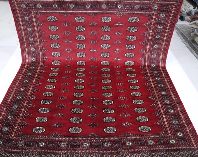 8x10 Red Wool Rug – Hand-Knotted Mori Bokhara Turkmen Rug