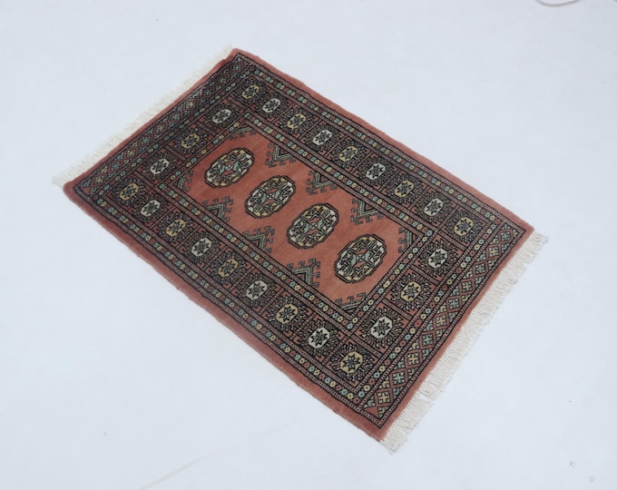 2.1 X 3.0 ft Copper Geomatrical Handmade ,Mori Bokhara Cotton and Wool