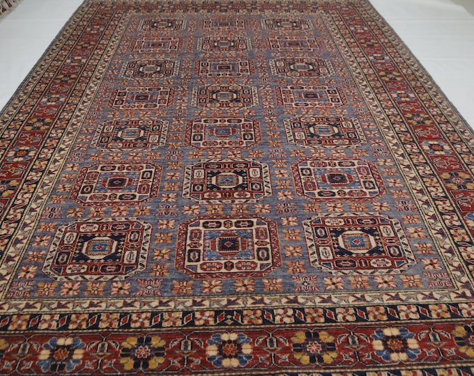 7x10 Gray Kazak Rug – Hand-Knotted Afghan Wool Area Rug