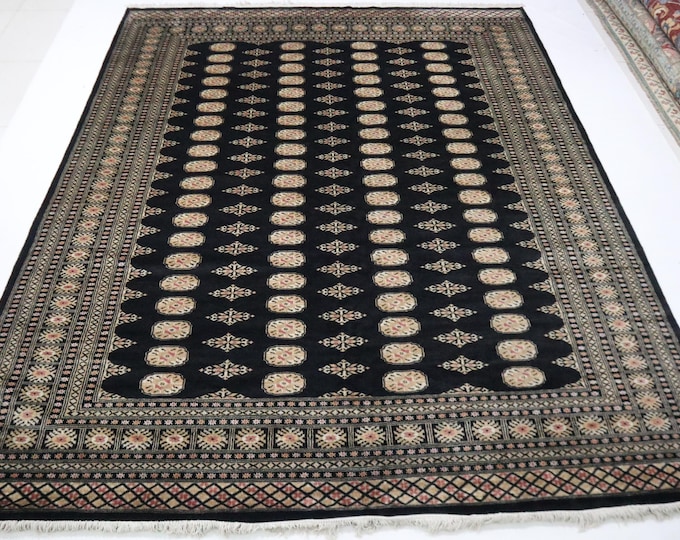 8x10 Hand Knotted Mori Bokhara Rug, Black Wool Tribal Rug