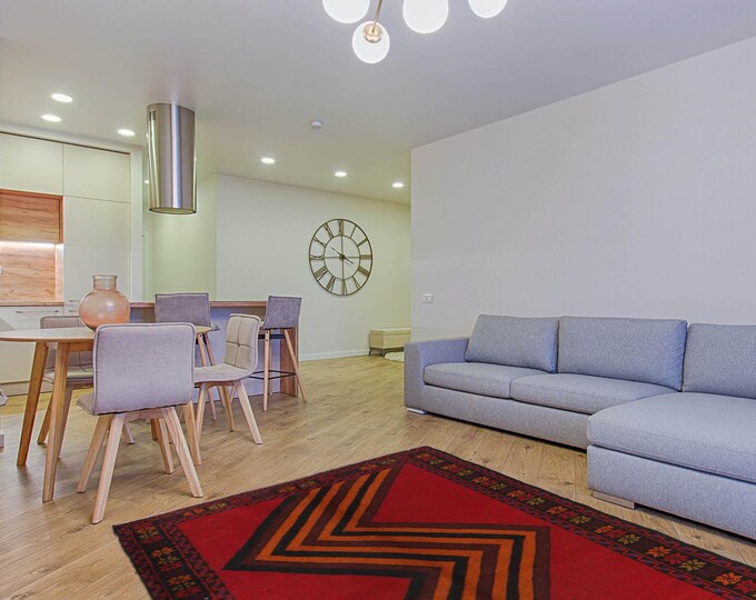 Hand-knotted Baluchi in Red and Brown 3.93 x 6.56 ft