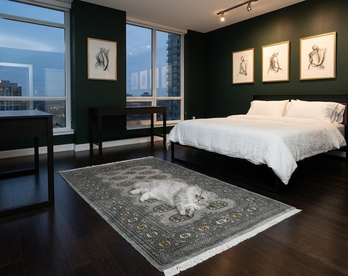 3.1 X 5.0 ft Gray Geomatrical Handmade ,Mori Bokhara Cotton and Wool