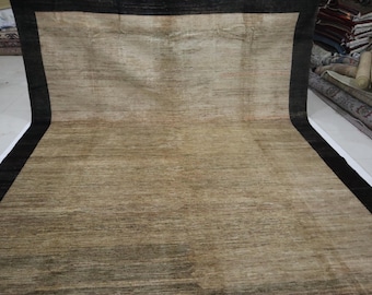 10x14 Ft Handmade Afghan Wool Rug – Light Brown Striped Gabbeh
