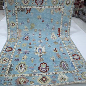 Light Blue 6x9 Oushak Area Rug - Turkish Handmade Oriental Soft Wool Rug - Traditional Rug - Bedroom Rug - Living Room Rug - Dining Room Rug