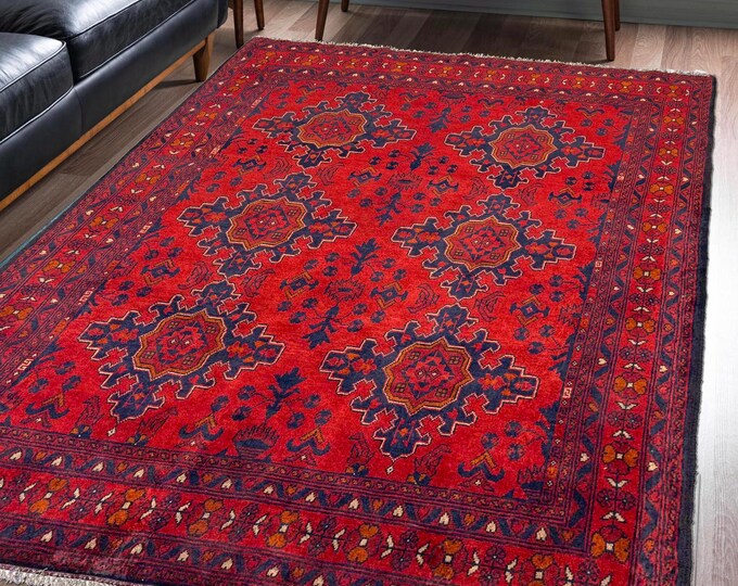 Hand-knotted Orange Khal Mohammadi, 4.92 x 6.56 ft