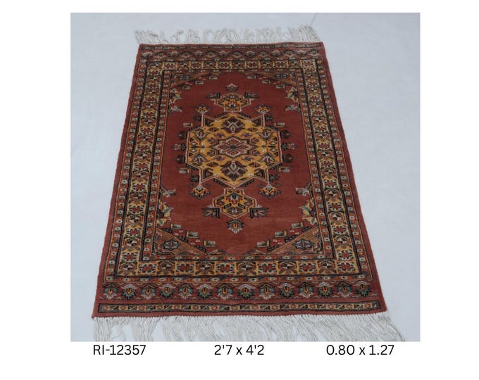 Hand-knotted Wool Rug, Geometric Copper and Yellow, 2.7 x 4.2 ft
