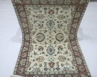 Beige Chobi Afghan Rug, Hand Knotted Wool Floral Area Rug (3x4 Ft)