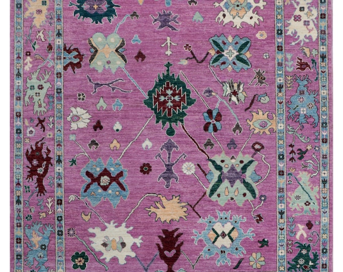 8.2 X 9.9 ft Purple Floral Handmade ,Oshak Wool