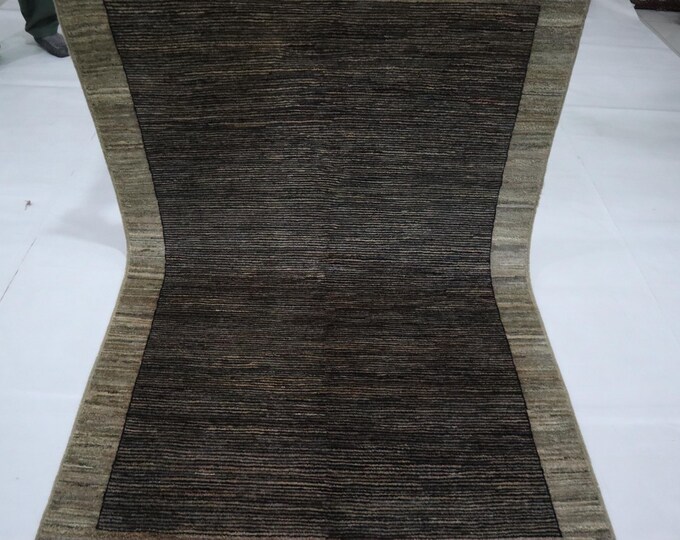 3x5 Brown Striped Gabbeh Rug – Afghan Handmade Wool Tribal Rug