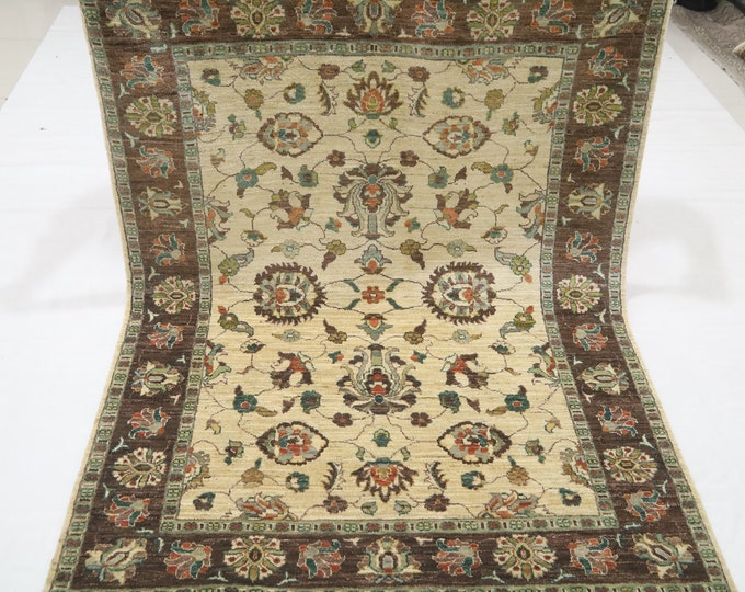 5x7 Beige Brown Wool Rug – Handmade Afghan Chobi Floral Rug