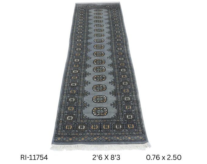 Hand-knotted Gray Mori Bokhara Cotton and Wool Rug, 2.6 x 8.3 ft