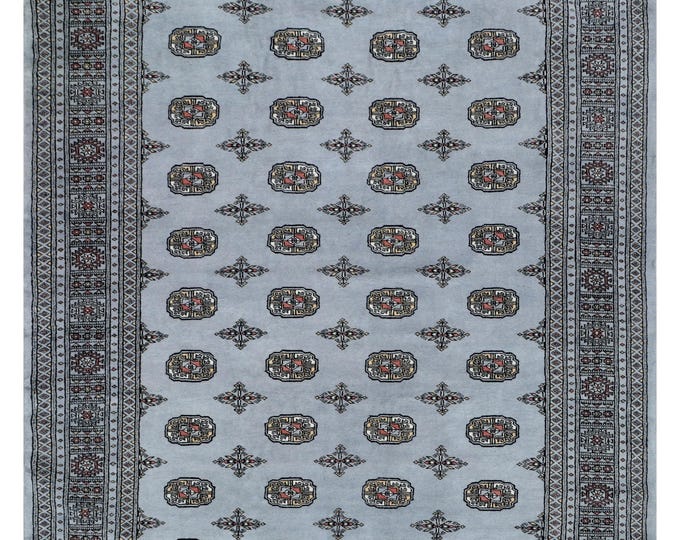 7 X 10 ft Gray Geometrical Handmade , Mori Bokhara Cotton and Wool