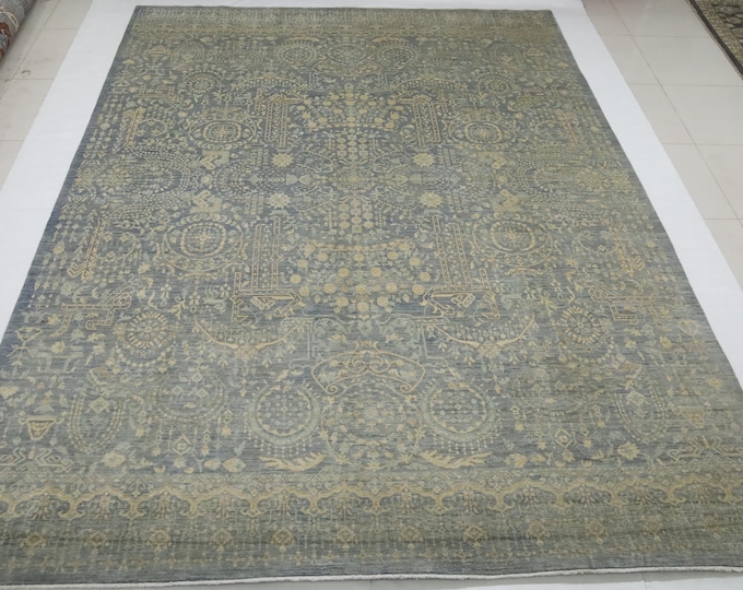 9x12 Mamluk Rug – Hand-Knotted Turkish Wool Rug, Muted Gray