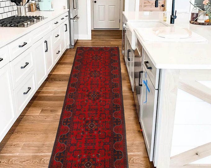 Hand-knotted Red Khal Mohammadi Runner, 2.62 X 9.84 ft