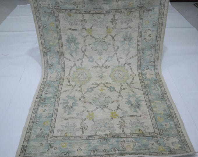 4x6 Beige Oushak Rug – Turkish Hand-Knotted Wool Floral Rug