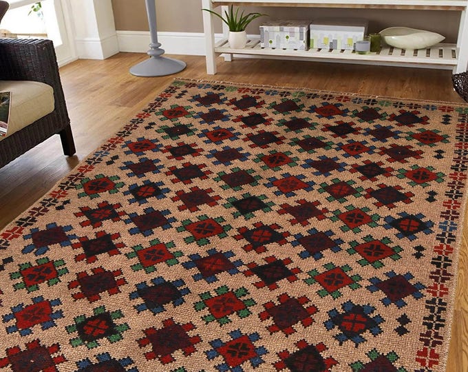 Hand-knotted Beige Baluchi, 3.93 x 6.56 ft