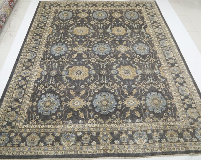 Handmade Afghan Wool Area Rug – 9x12 Black Gray Chobi Design