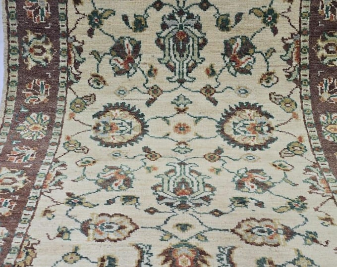 2.5 X 4 ft Handmade Floral Oshak Rug, Beige and Brown, Wool