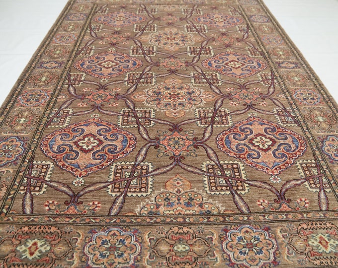 Brown Kazak Rug 6x9 – Hand-Knotted Afghan Wool, Geometric
