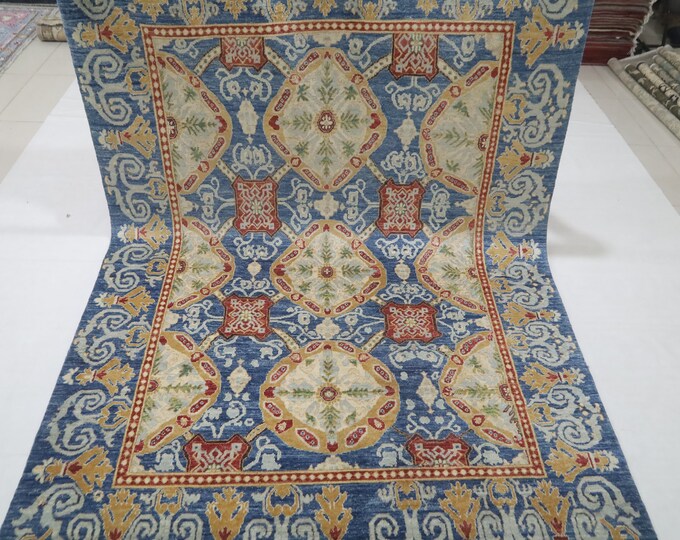 Light Blue Chobi Wool Rug – 6x9 Afghan Hand Knotted Area Rug