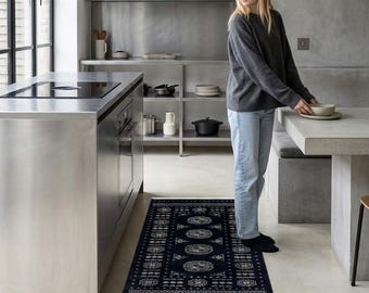 2.5 X 4.10 ft Black Geomatrical Handmade ,Mori Bokhara Cotton and Wool