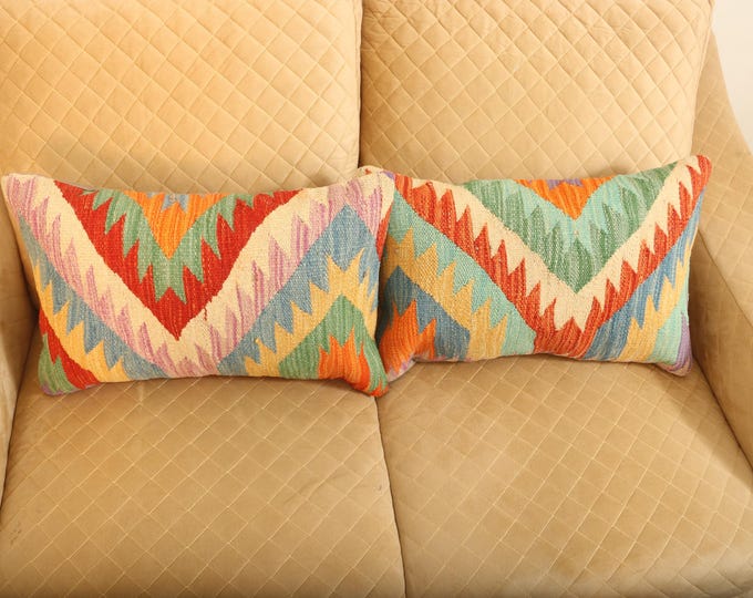Handmade Cushion Kilim Cover,Geometrical Multi Kilim Pillow, Home Decor, 1 X 2 ft
