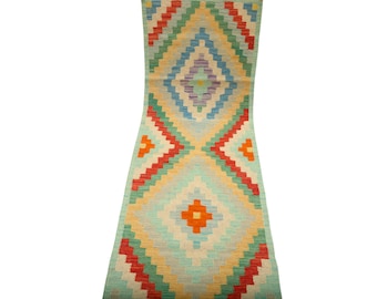 2 X 6.5 ft Runner Handmade Geometrical Killim Rug, Muilty, Wool