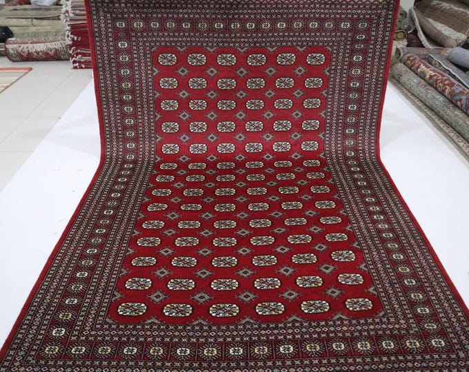 7x10 Ft Hand Knotted Wool Mori Bokhara Rug, Tribal Geometric Jaldar Rug