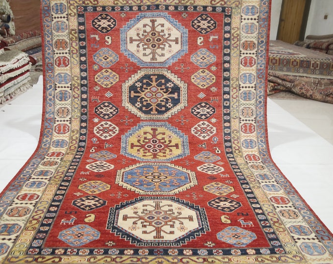 Red Kazak Rug 6x9 ft – Handwoven Afghan Wool Area Rug