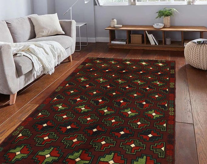 Hand-knotted Red Baluchi , 3.93 x 6.56 ft