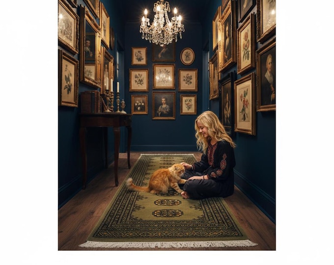 2.1 X 5.8 ft Gray Geomatrical Runner Handmade, Mori Bokhara Cotton and Wool