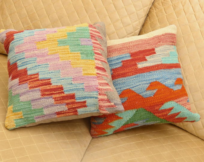 1 X 1 ft Handmade Kilim Cushion Cover,Geometrical Multi Kilim Pillow, Home Decor