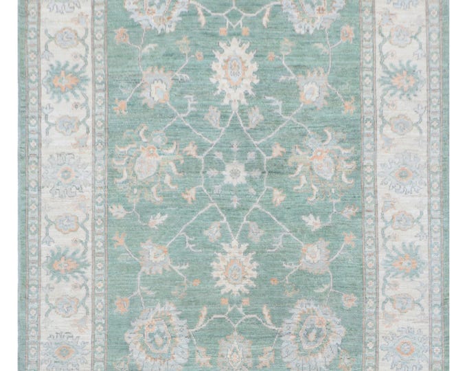 6.4 X 8.11 ft Green Floral Handmade ,Oshak Wool