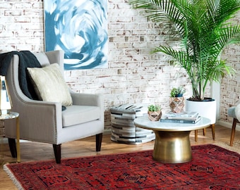 Hand-knotted Khal Mohammadi Orange and Blue, 3.28 x 4.92ft