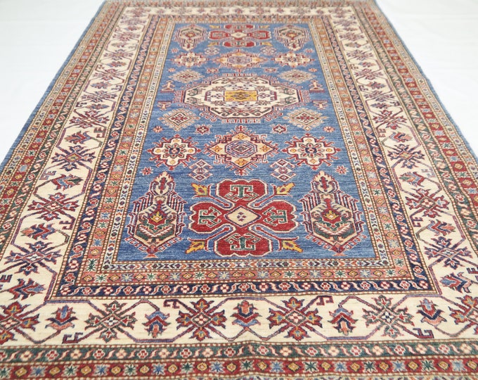 6x8 Blue Kazak Rug – Handmade Afghan Wool, Oriental Design
